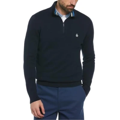 Image of Original Penguin Mens Quarter Zip Tpd Sweater Dark Sapphire XL