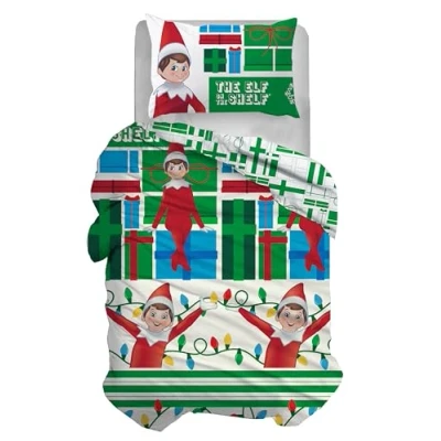 Image of The Elf On Shelf Single Cotton Duvet Cover Set, Sack + Pillowcase, 100% Cotton, Christmas, Official Product, (Does Not Contain Fitted Sheet)