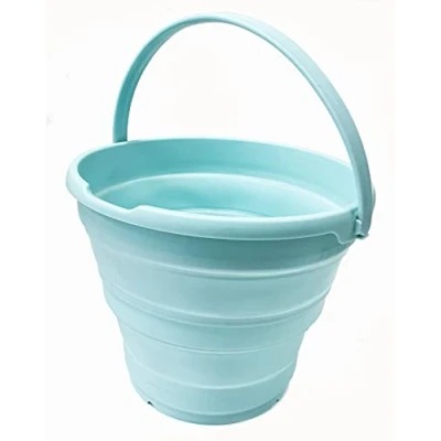 Image of SAMMART 10L Collapsible Plastic Bucket Foldable Round Tub Portable Fishing Water Pail Space Saving Outdoor Waterpot, Size 33cm Dia (10L, Lake Green, 1)
