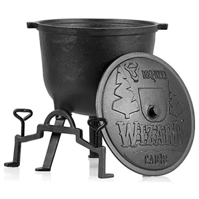 Image of BBQ Toro &quot;Wizard cauldron Cast iron cooking pot with three legs, lid, bracket and locking screws Witch Potjie (10 Litres)