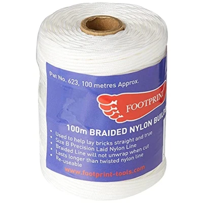 Image of Footprint Bricklayers Line 100m Roll Finely Braided Nylon Made in Britain White