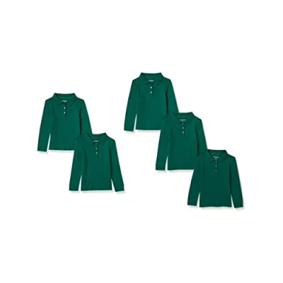 Image of Amazon Essentials Girls&#039; Long Sleeve Interlock Polo Shirts, Pack of 5, Dark Green, 4 Years