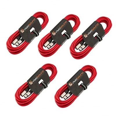 Image of 5 x 6m Male to Female XLR Mic Leads/Balanced Microphone Cables / 8 Colours/Multi Packs Red