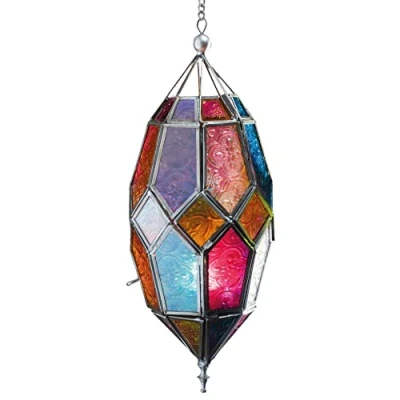 Image of Moroccan Style Hanging Glass Tealight Lantern (Large Multi)