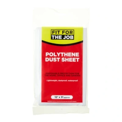 Image of Fit for The Job 12ft x 9ft (3.6m 2.7m) Polythene Dust Sheet Drop Cloth, Dustproof &amp; Waterproof Ideal Covering Protecting Floors Furniture from Spills Splashes When Painting Decorating