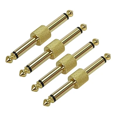 Image of Amuzik Guitar Pedal Connector Couplers Straight Type Effect to Coupler Male Plug Adaptor for Pedalboard 1/4 inch 6.3mm TS Copper Cable (4 Packs)