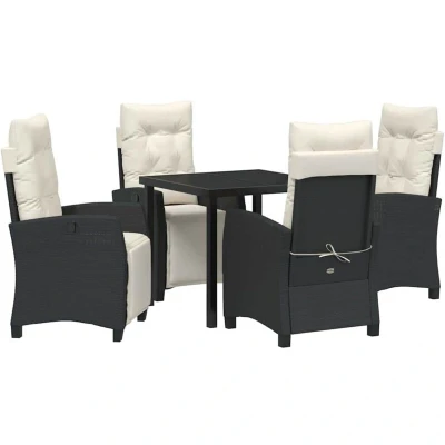 Image of vidaXL 5 Piece Garden Dining Set Black Poly Rattan