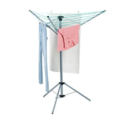 Image of Relaxdays Washing Line, Rotating Clothes Dryer with Stand, 15m Length, Outdoor Laundry Spinner, Height: 140 cm, Silver, Steel, x 124 110 cm