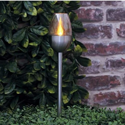 Image of Garden Mile® Set of 4 Flickering Solar Torch Lights with LED Flame Effect Waterproof Stakes for Outdoor Yard Pathway Driveway Porch Patio Landscape Lawn Security Lighting Decor