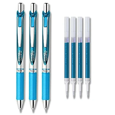 Image of Pentel EnerGel Deluxe RTX Liquid Gel Ink Pen Set Kit, with 4 Refills (Sky Blue 0.7mm) by