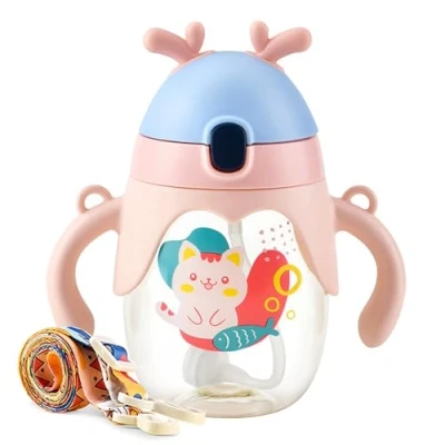 Image of Bestele Baby Sippy Cups, Toddlers Cup for Kids 6+ Months with Silicone Straw, Leak Proof Beaker Handles Lanyard Straw Bottle Babies Learning