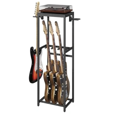 Image of MAHANCRIS Guitar Stand for Acoustic Holder, Electric Guitar, Bass, Multiple Rack, Floor Adjustable Guitars, Amp Accessories, Home Music Studio, Black AGSBK6301