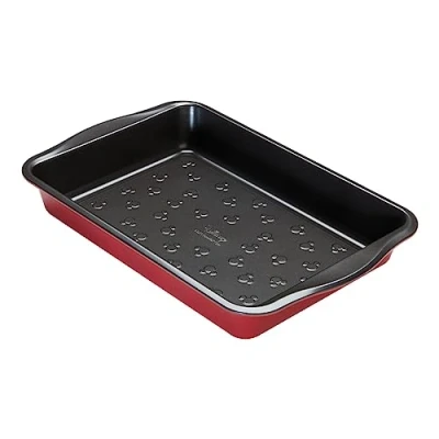Image of Prestige New Disney Bake with Mickey Mouse Roasting Tin Non Stick Deep Large Baking Tray 33cm x 23cm, Carbon Steel Bakeware, Red &amp; Black