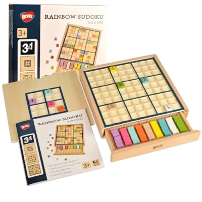 Image of BOHS Wooden Rainbow Sudoku for Kids 3 in 1 Easy to Hard with Book of 320 Puzzles Desktop Brain Teaser Game Toys