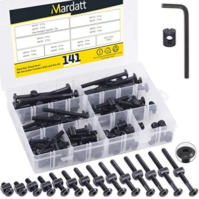 Image of Mardatt 140Pcs M6 Crib Screws Hardware Replacement Kit Baby Bed Hex Socket Head Bolts and Barrel Nuts w 1 Allen Wrench 14 Sizes for Furniture