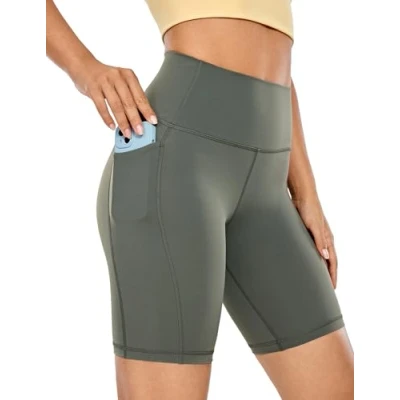 Image of CRZ Yoga Women&#039;s Naked Feeling 8&#039;&#039; Shorts with Pockets High Waisted Gym Cycling Fitness Grey Sage 12