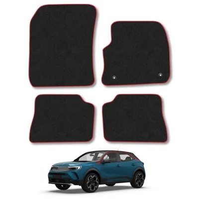 Image of Car Mats Compatible with Vauxhall Mokka E (2020 ) Tailored Fit Red Carpet Floor Set Accessory Custom 4 Pieces Anti Slip Backing &amp; Binding Trim Edge