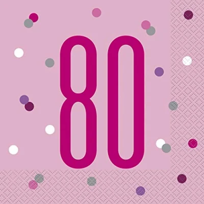 Image of Dazzling 80th Glitz Pink &amp; Silver Luncheon Napkins (16cm) Soft Chic Sparkling Design Perfect for Celebrations Events 16ct