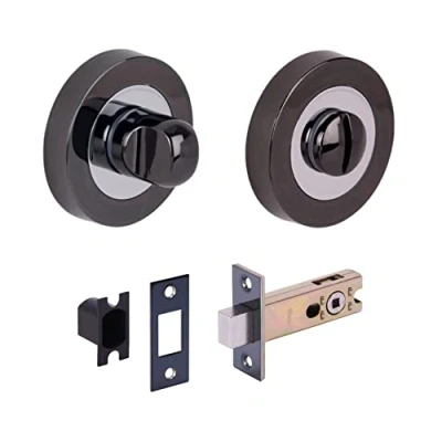 Image of HANDLEZONE® Bathroom Toilet Door Thumb Turn and Release Deadbolt Kit Dual Finish Black Nickel/Polished Chrome 76mm Bolt with 57mm Backset