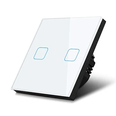 Image of Maclean MCE703W Touch Light Switch Wall Glass Panel Color Changing LED Backlight Built in 85x85mm (2 Gang Rectangle, White)