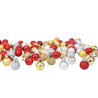 Image of Toyland® Set of 96 Mini Christmas Baubles 32 Red, Silver Balls and Gold 2.5 cm (25 mm)