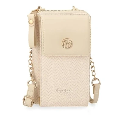 Image of Pepe Jeans Sprig Messenger Bag Mobile Phone Case Beige 11x20x4cm Faux Leather by Joumma Bags, Beige, One Size, Shoulder