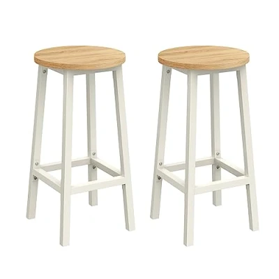 Image of VASAGLE Bar Stool, Set of 2, Kitchen Chair, High Seat, Metal Frame, Easy Assembly, with Footrest, for Kitchen, Living Room, Dining Classic Beige and White Oak LBC032W09