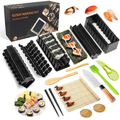 Image of MLRYH Sushi Making Kit Maker Set for Beginners Plastic Premium Tool Rice Roll Mold Shapes, DIY Prefect Home (21 Pcs)