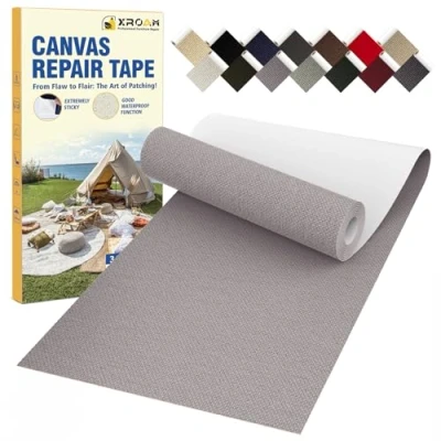 Image of Canvas Repair Tape, 8 x 160 cm Waterproof Fabric Tape for Furniture, Self Adhesive Patches Boat Covers, Sofas, Tents, Louge Chairs, Canopy, Awning Gray
