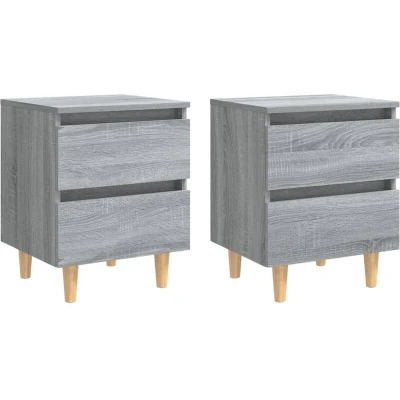 Image of vidaXL Bed Cabinets with Solid Wood Legs 2 pcs Grey Sonoma 40x35x50 cm