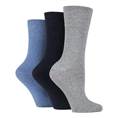 Image of 3x Pairs of Ladies Womens Gentle Grip Diabetic Socks Honey Comb Top/UK 4 8 Eur 37 42 (Blue/Greys)