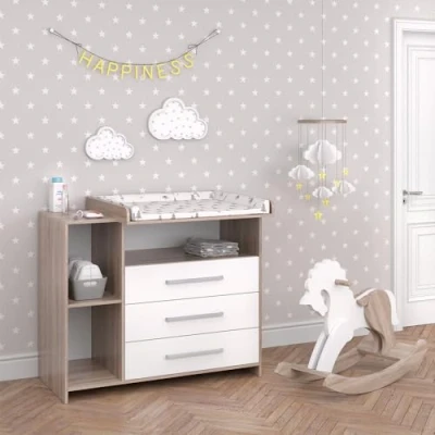 Image of Vicco Changing dresser Oskar, White/Sonoma/Sonoma, 113 x 100 cm