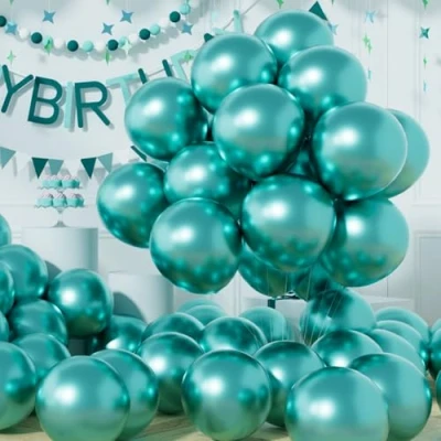 Image of AULE Teal Green Balloons: 50 Pcs 12 inch Metallic Turquoise Party Balloons Chrome Latex Helium Thicken Balloon Birthday Baby Shower Jungle Dinosaur St. Patrick&#039;s Day Decoration