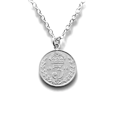 Image of ROBERTS 1918 Vintage Sterling Silver Coin Necklace Authentic Antique Pendants (16&quot;)