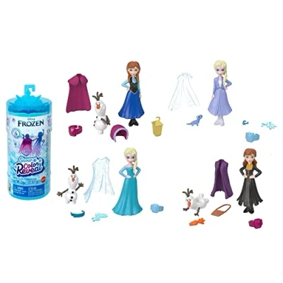 Image of Mattel Disney Frozen Snow Colour Reveal, Includes Powder and 6 Surprise Movie Characters Including Anna, Elsa, Olaf, Doll Accessories, Toys for Ages 3 Up, HMB83