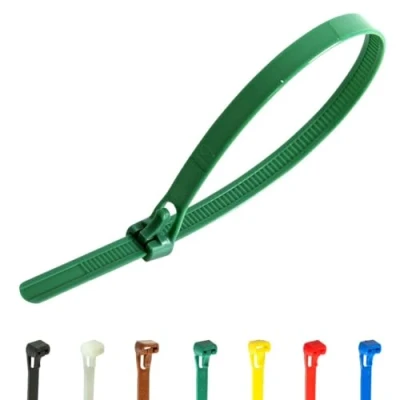 Image of Gocableties 100 Pack of 250mm x 7.6mm Reusable Cable Ties, Heavy Duty Green Releasable 10&quot; Premium Tie Wraps, Strong Nylon Zip Ties