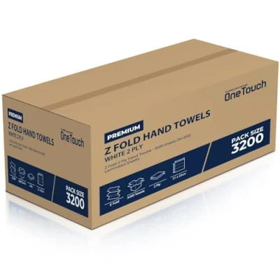 Image of OneTouch 2 Ply Paper Towels White Hand Z fold Towel Pure Dispenser Tissue Multifold C Interfold 3205 Sheets