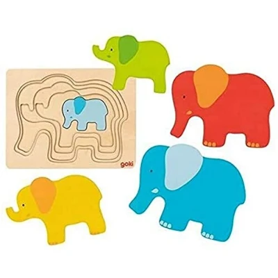 Image of Goki 57450 Elephant Puzzles, Multi Coloured (Multi Coloured)