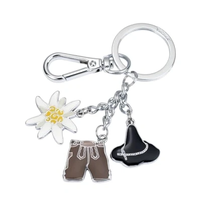 Image of TROIKA Oktoberfest Keyring, Lederhosen with Carabiner and 3 Pendants, Edelweiss Seppelhut Accessories, Oktoberfest, Men&#039;s Gift, Metal, Enamel Original, Silver Tone, Multi,