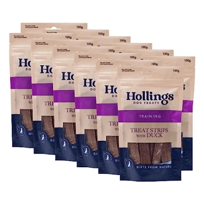 Image of Hollings Treat Strips with Duck Dog Training Treats, 100% Natural, Air Dried for Adult Dogs, Gluten Free &amp; High in Protein 100g (Pack of 12)