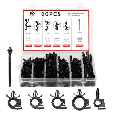 Image of Automotive Car Wire Harness Routing Clip Assortment Kit 60PCS Wiring Loom Clips Universal 6 Different Sizes for Honda GM Mazda Jeep Wrangler Ford