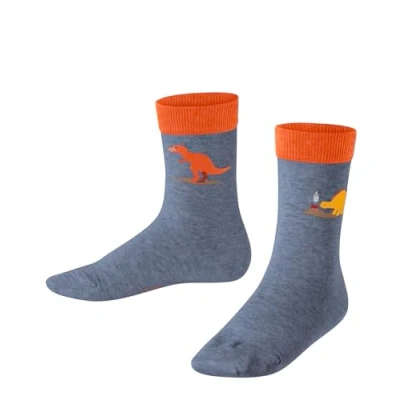 Image of FALKE Unisex Kids Dinosaurs K So Cotton Patterned 1 Pair Socks, Blue Light Jeans 6662, 3 5