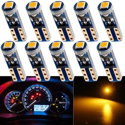 Image of GLL 10pcs Amber T5 LED Bulbs 74 70 37 17 2721 3528 5mm 1 3030 SMD for Car Interior Speedometer Dashboard Instrument Gauge Cluster Indicator Light Panel Dash Lamp