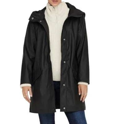 Image of ONLY Women&#039;s Onlelisa Raincoat OTW Rain Jacket, Black, XS