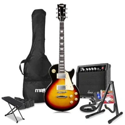 Image of Max GigKit Electric Guitar Package with Amplifier, Stand, Footrest, Tuner, Strap, Bag and Strings Set LP Style Sunburst