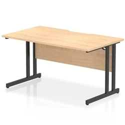 Image of Impulse 1400 x 800mm Scalloped Edge Straight Office Desk Maple Top Black Cantilever Leg
