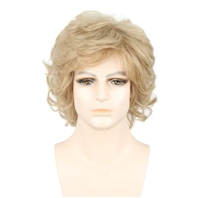 Image of LeMarnia 70s Men&#039;s Wigs Blonde Short Wavy Furry Cosplay Halloween Costume Wig