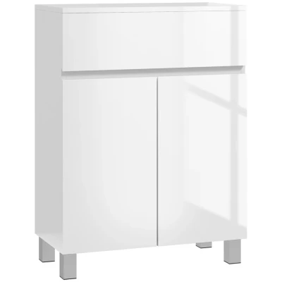 Image of kleankin High Gloss Bathroom Cabinet, Free Standing Storage Cupboard with Drawer and Adjustable Shelf, White