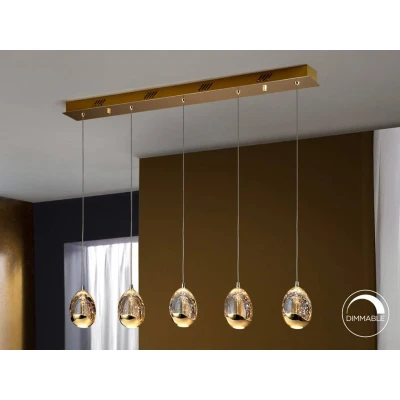 Image of Roc Integrated LED 5 Light Crystal Drop Bar Ceiling Pendant Gold Bubble Effect