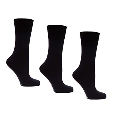 Image of Womens socks, Soft cuff, 3 Pairs of Plain Black 4 8 UK, 37 42 EU, Light Hold honeycomb top, ideal elastic free Diabetic Socks